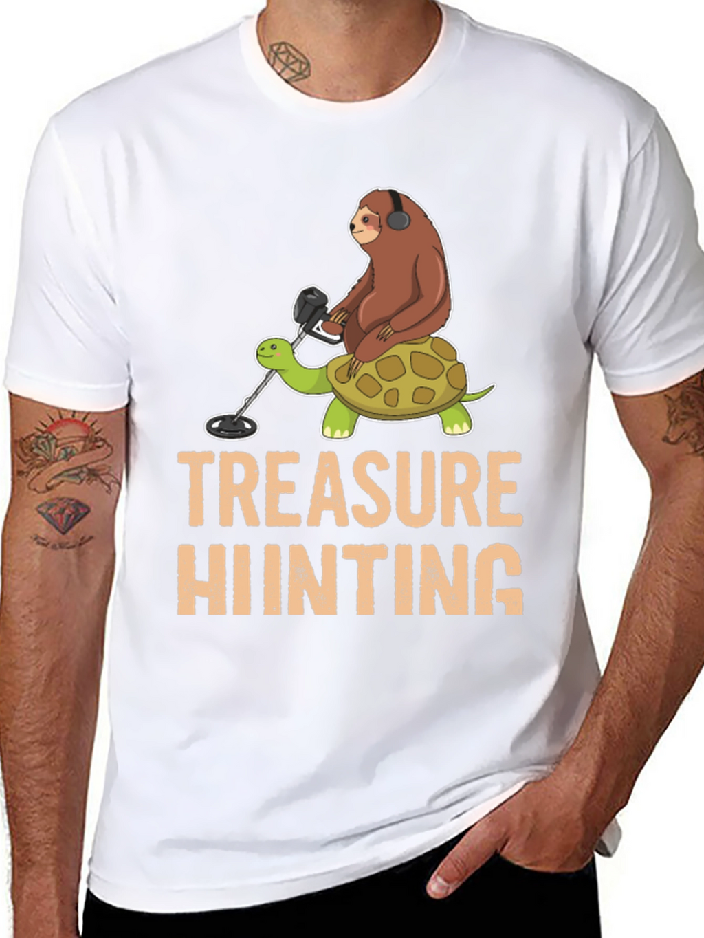 Treasure Hunting Sloth Riding Turtle T-Shirt