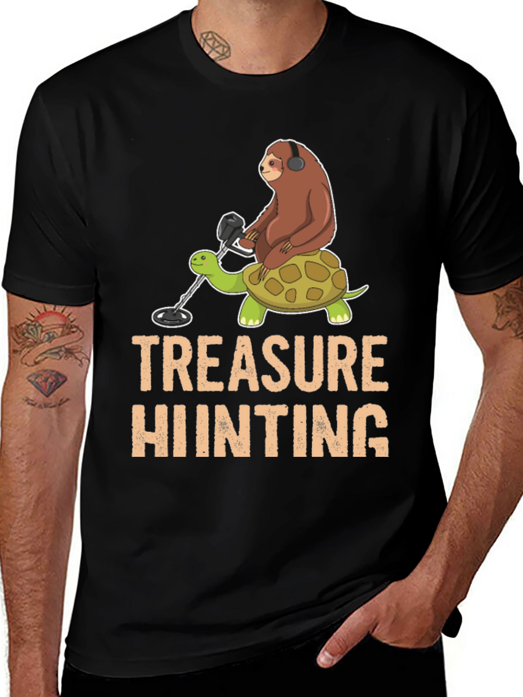 Treasure Hunting Sloth Riding Turtle T-Shirt