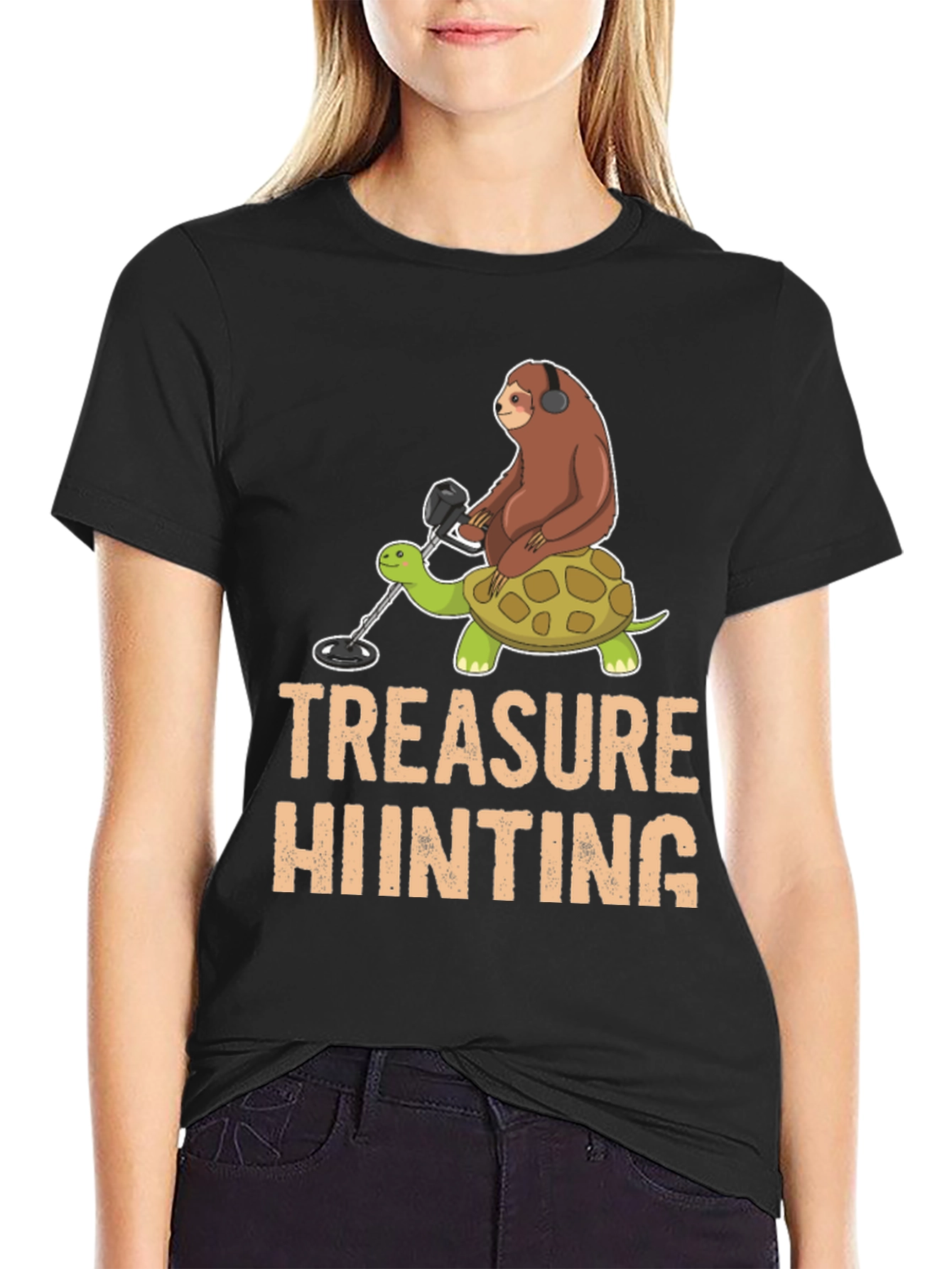 Treasure Hunting Sloth Riding Turtle T-Shirt