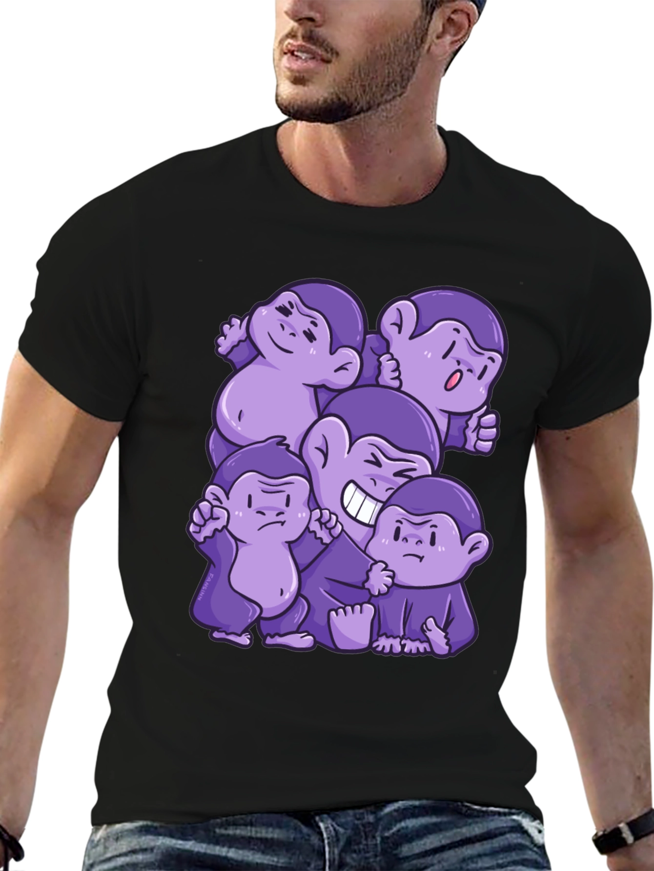 Purple Monkey Cartoon Graphic Tee