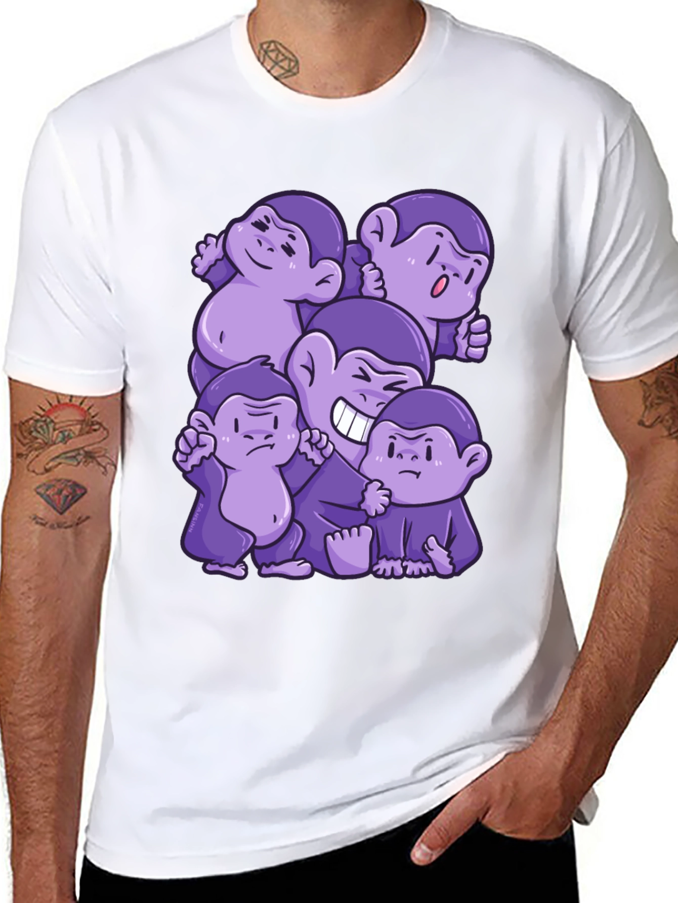 Purple Monkey Cartoon Graphic Tee