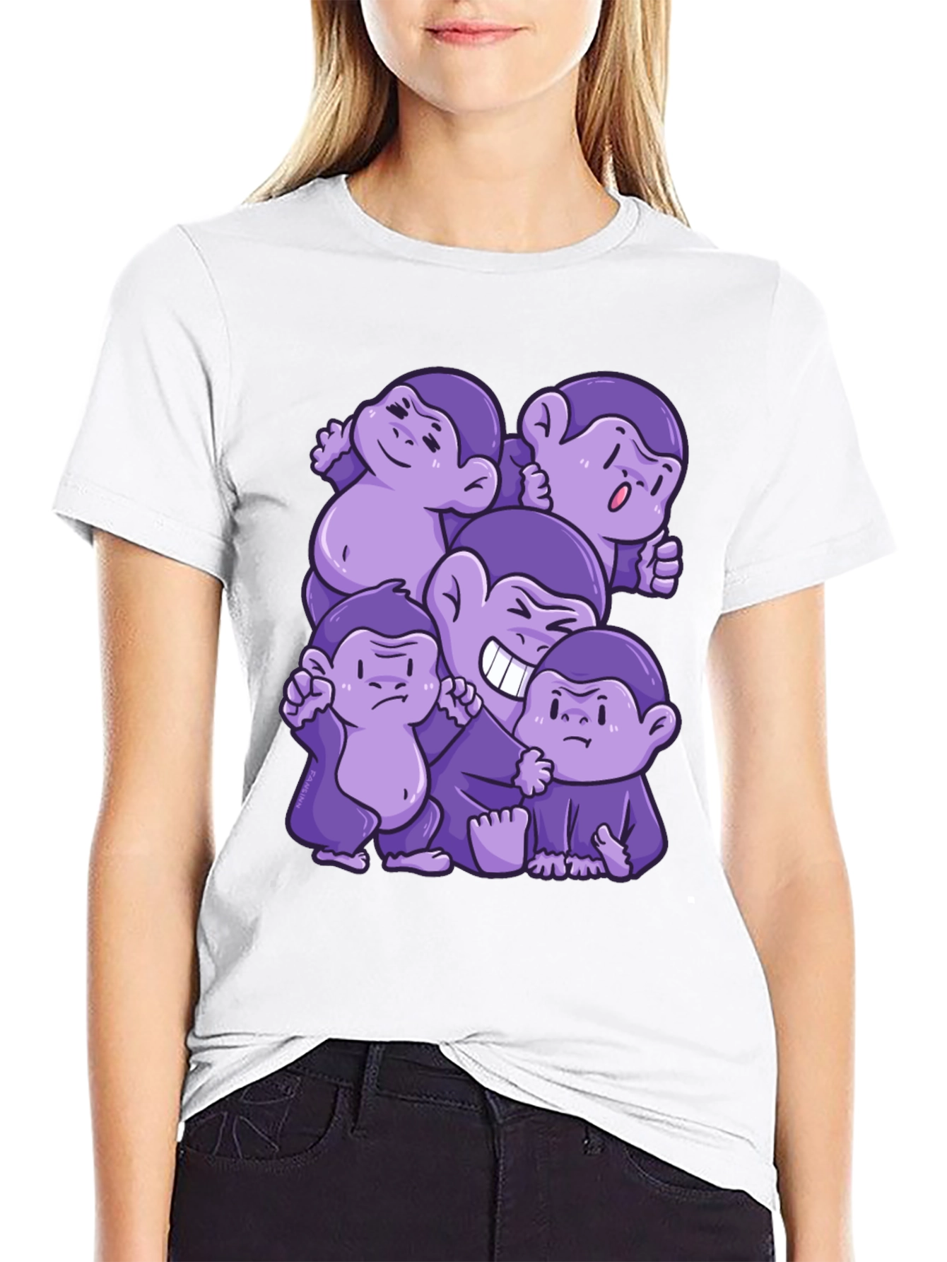 Purple Monkey Cartoon Graphic Tee