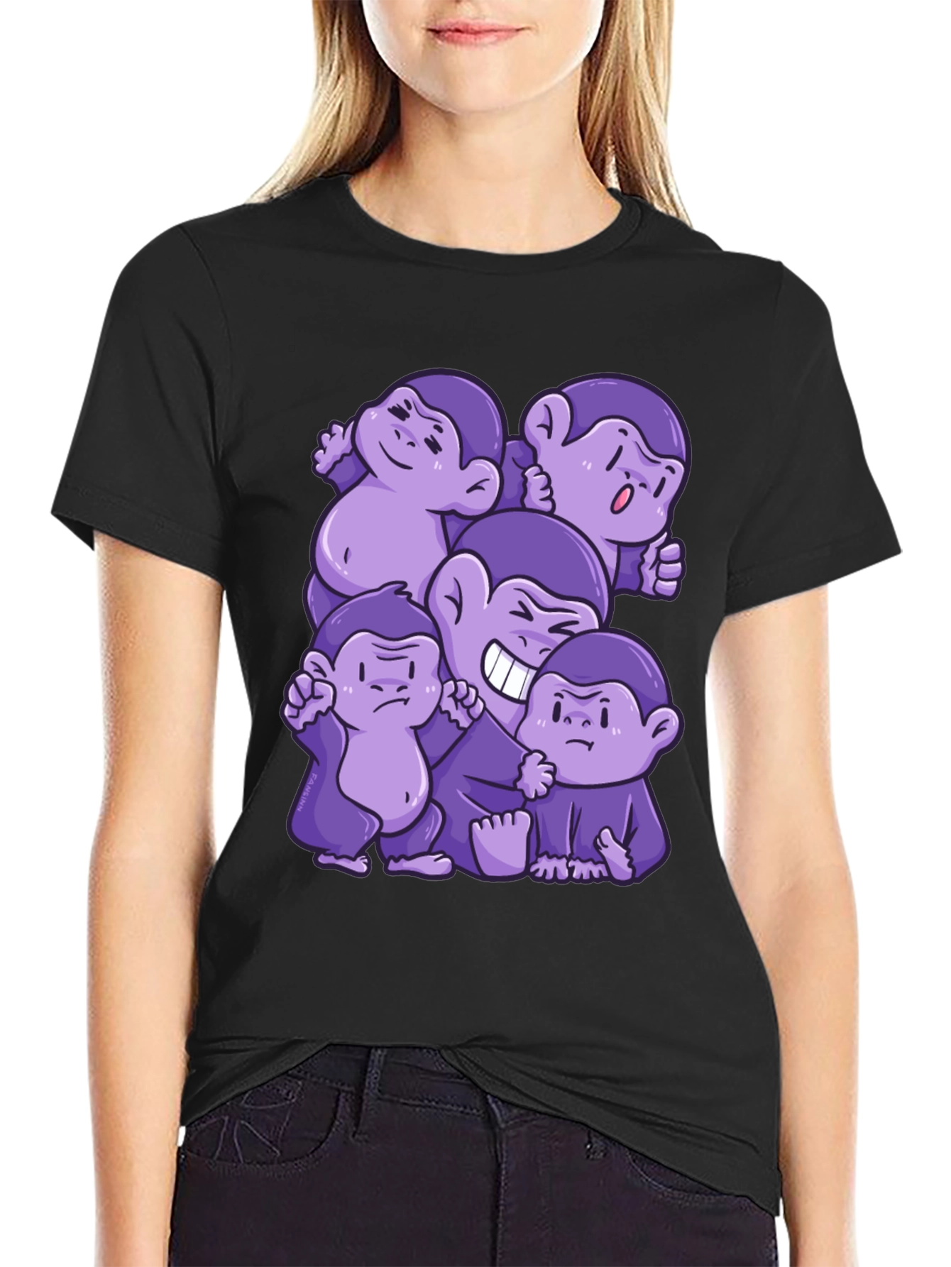 Purple Monkey Cartoon Graphic Tee