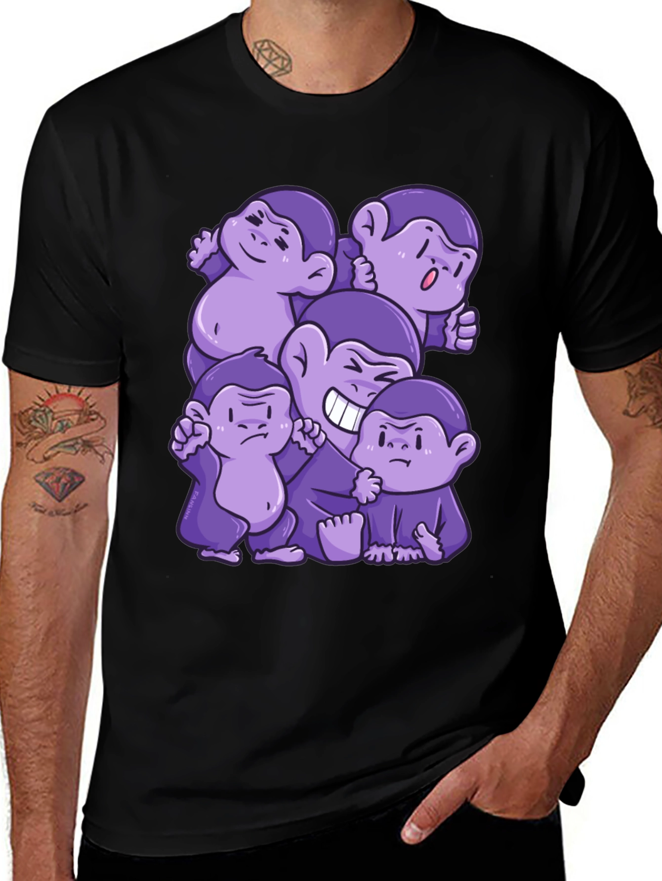 Purple Monkey Cartoon Graphic Tee
