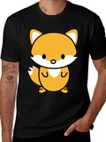 Cute Cartoon Fox Graphic Tee - Stylish Black T-Shirt