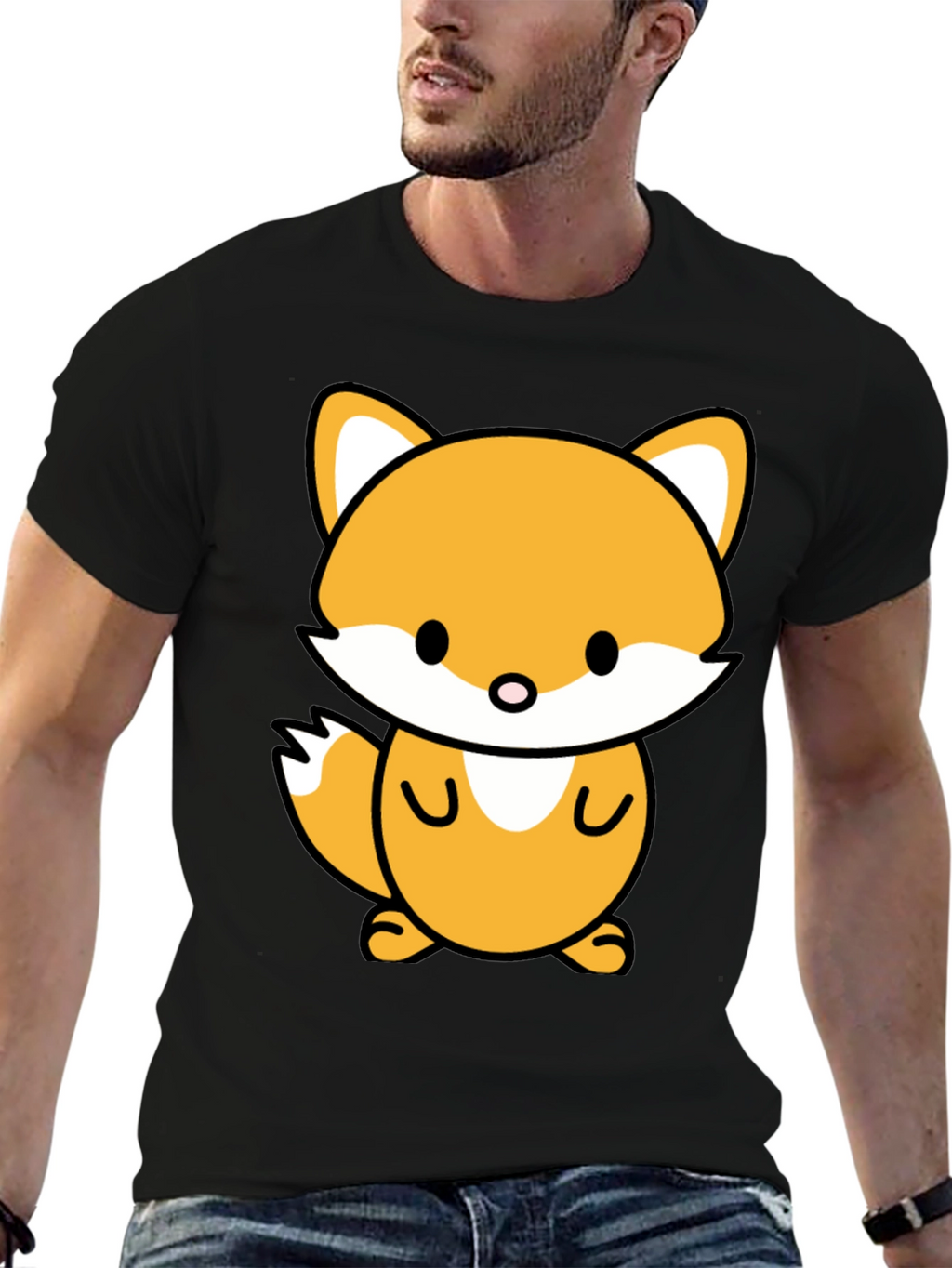 Cute Cartoon Fox Graphic Tee - Stylish Black T-Shirt