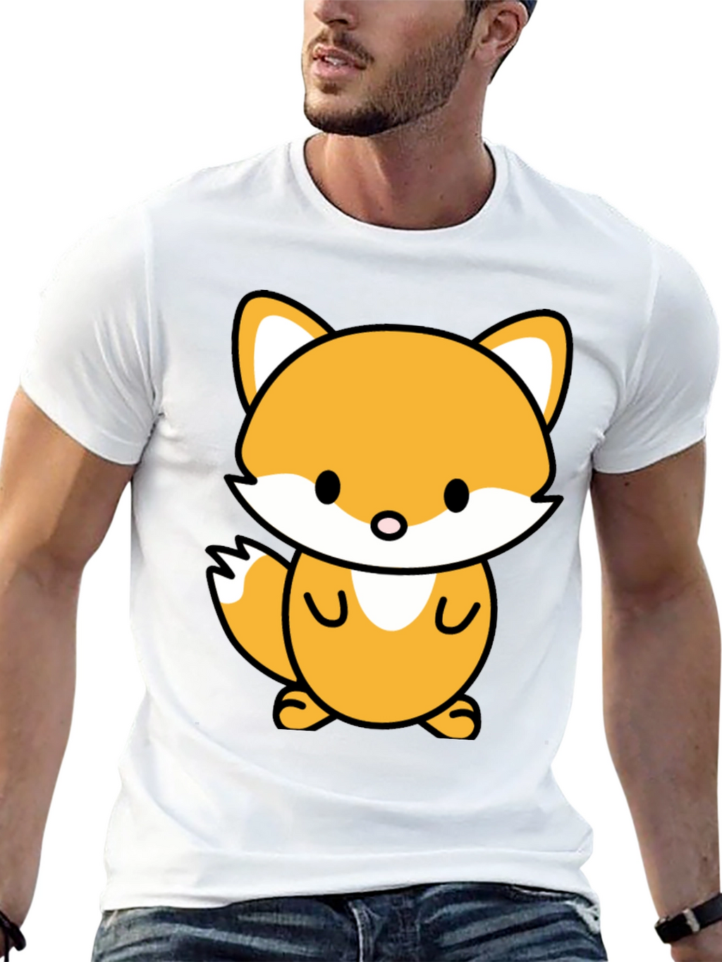 Cute Cartoon Fox Graphic Tee - Stylish Black T-Shirt