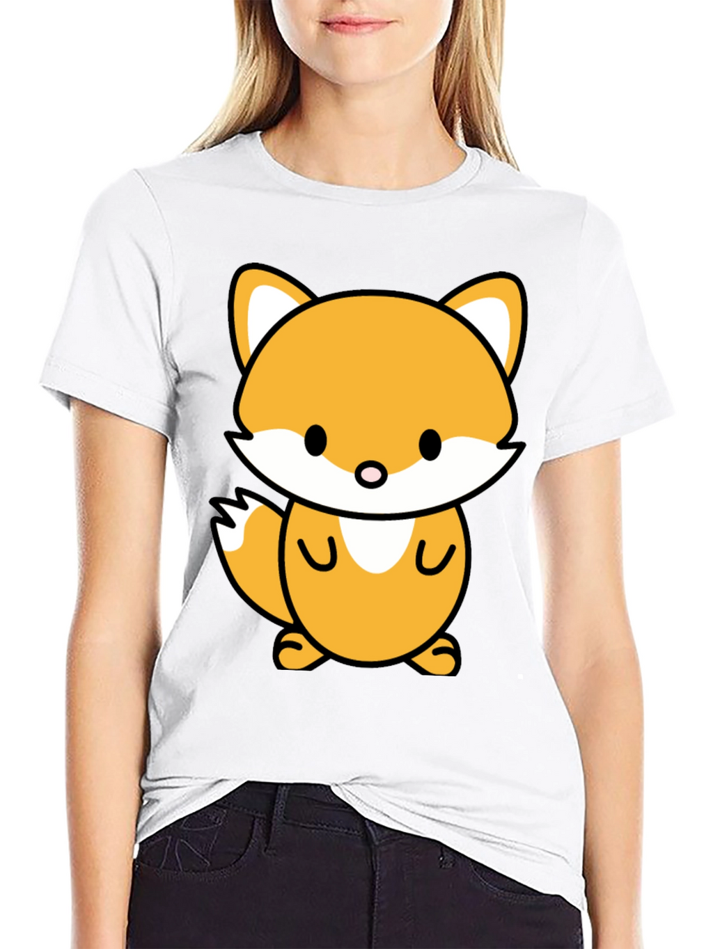Cute Cartoon Fox Graphic Tee - Stylish Black T-Shirt
