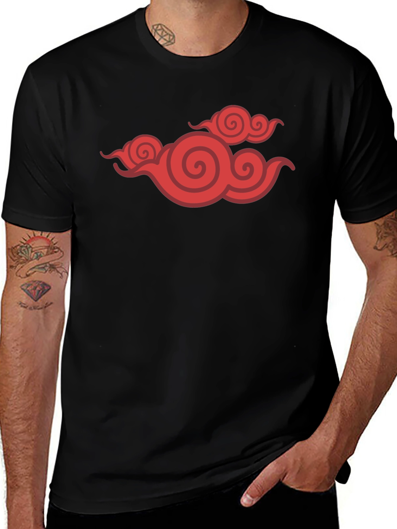 Black T-Shirt with Red Cloud Design