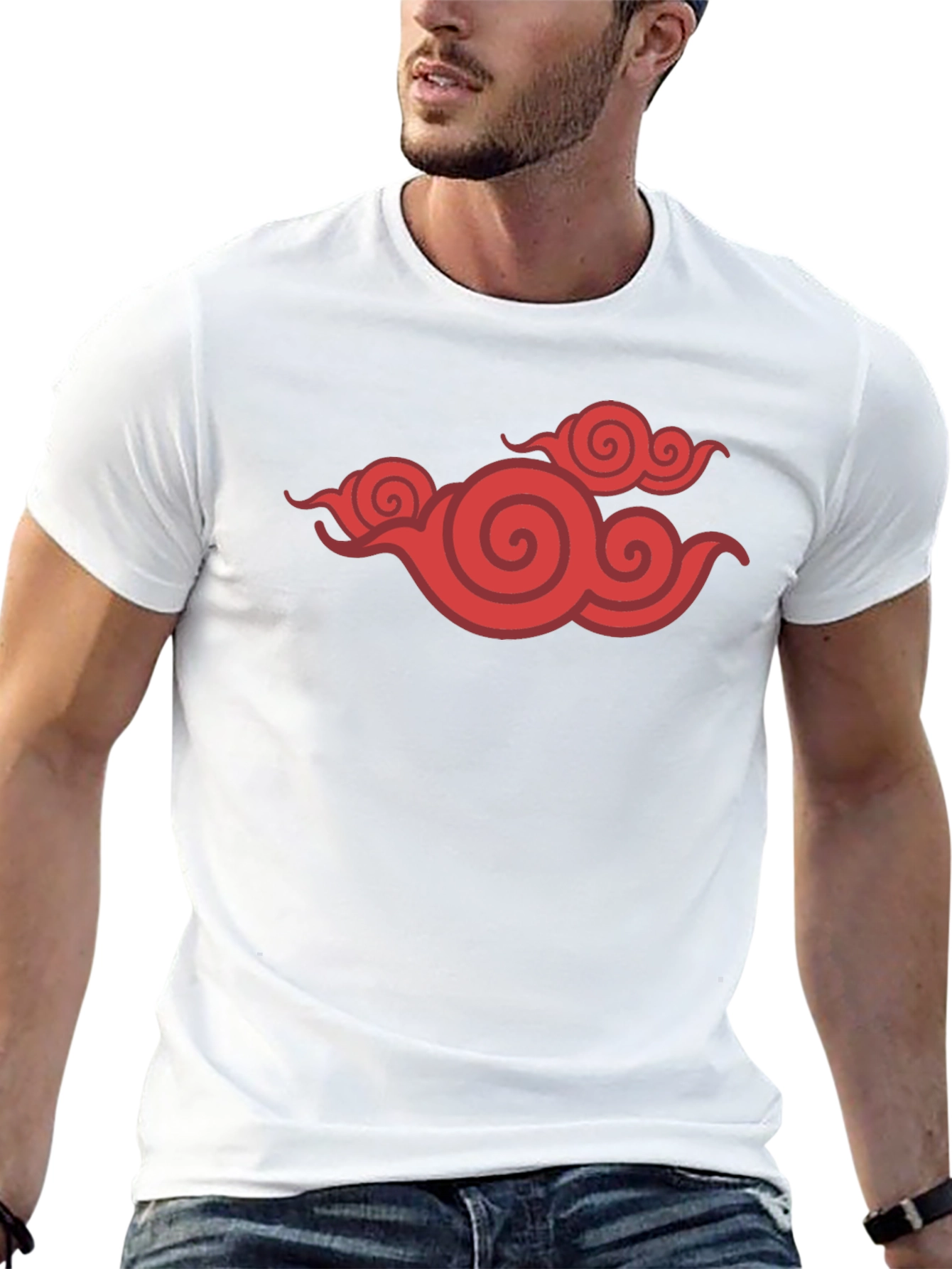 Black T-Shirt with Red Cloud Design