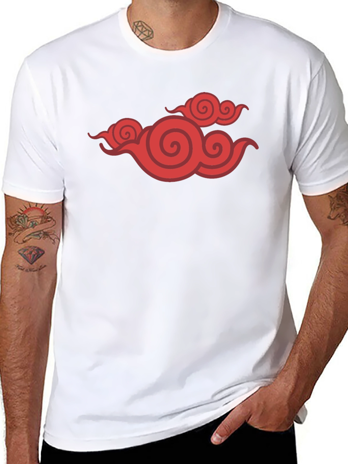 Black T-Shirt with Red Cloud Design