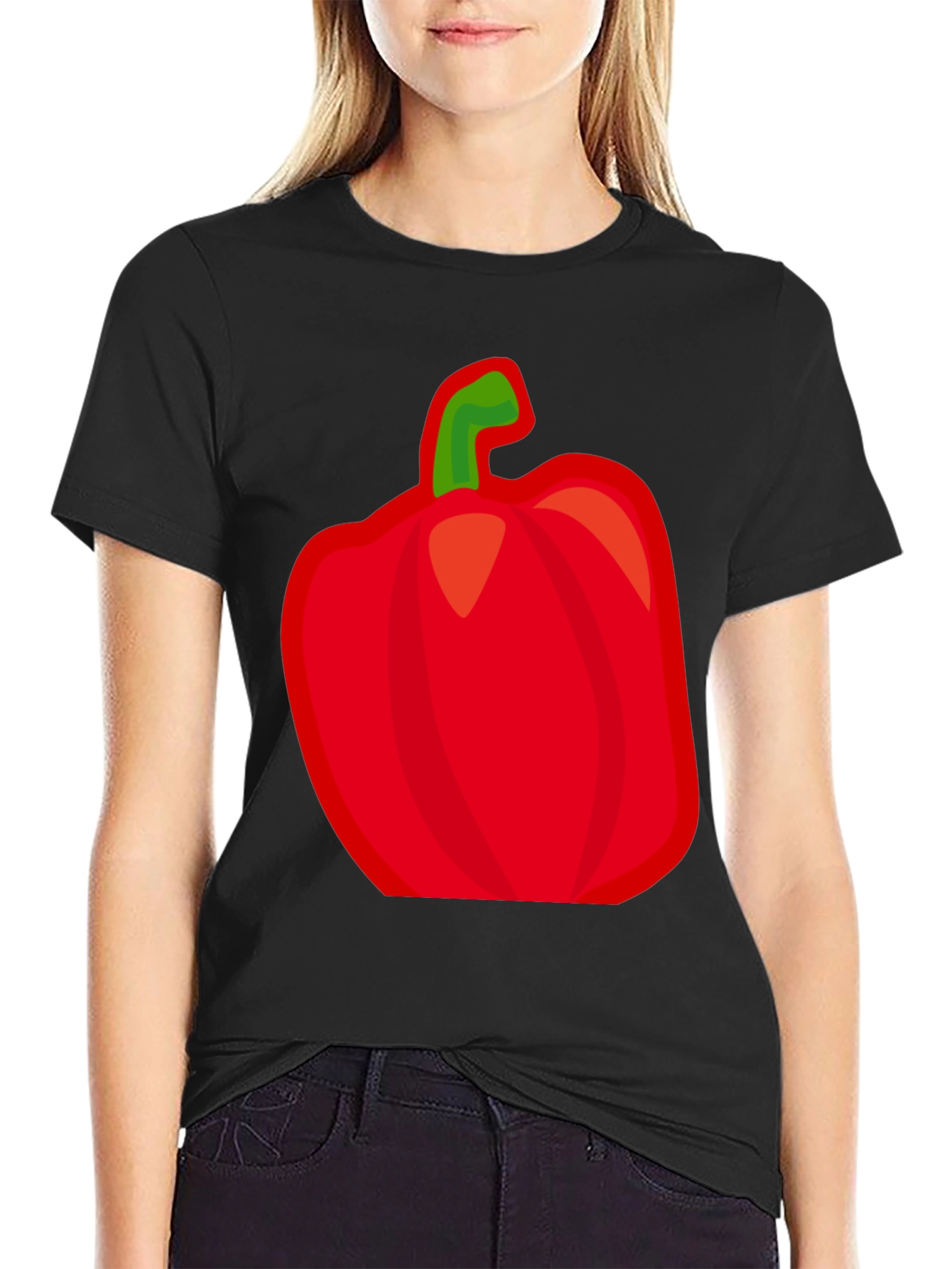 Red Pepper Graphic Tee - Black Cotton Shirt