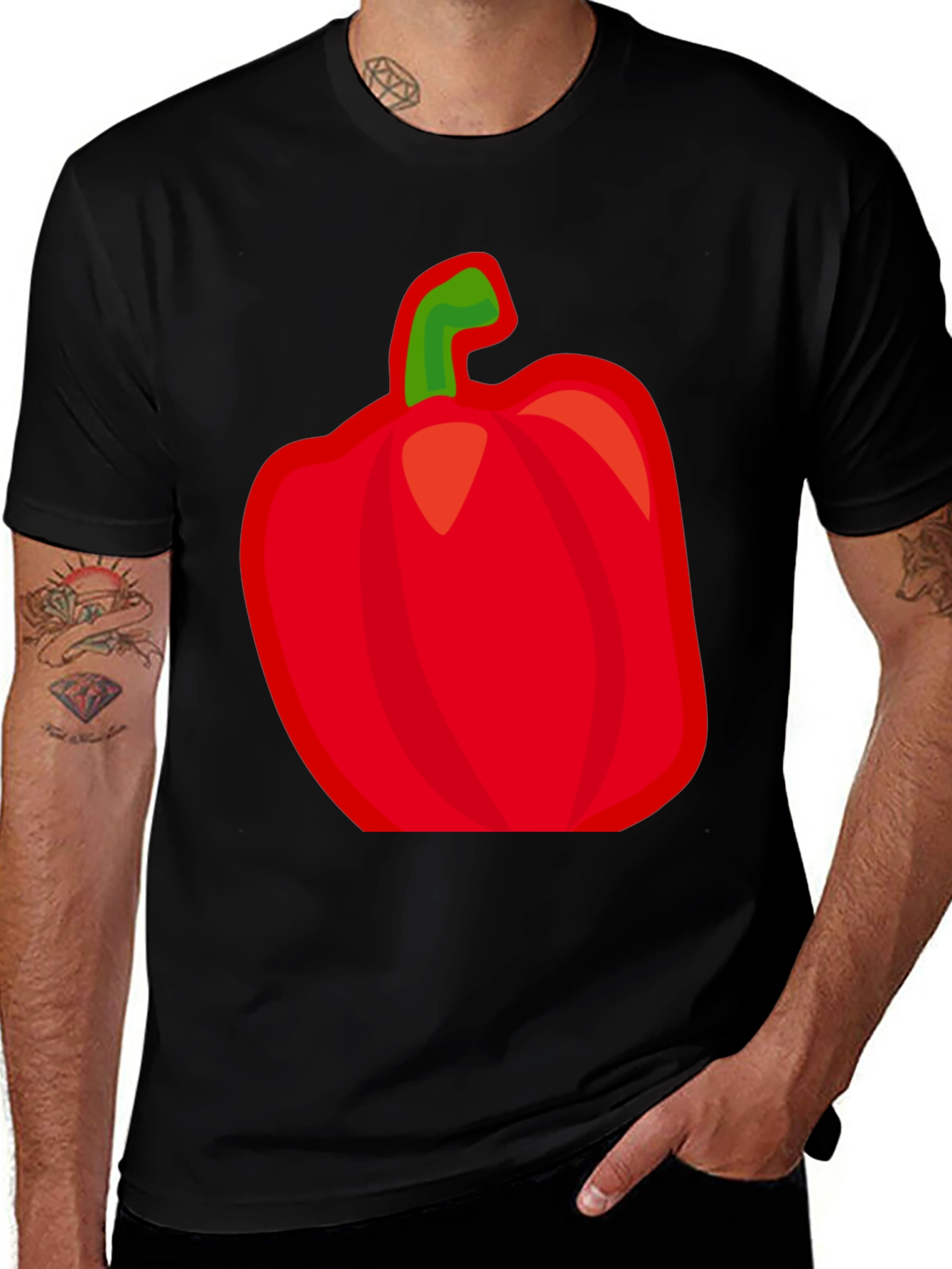 Red Pepper Graphic Tee - Black Cotton Shirt
