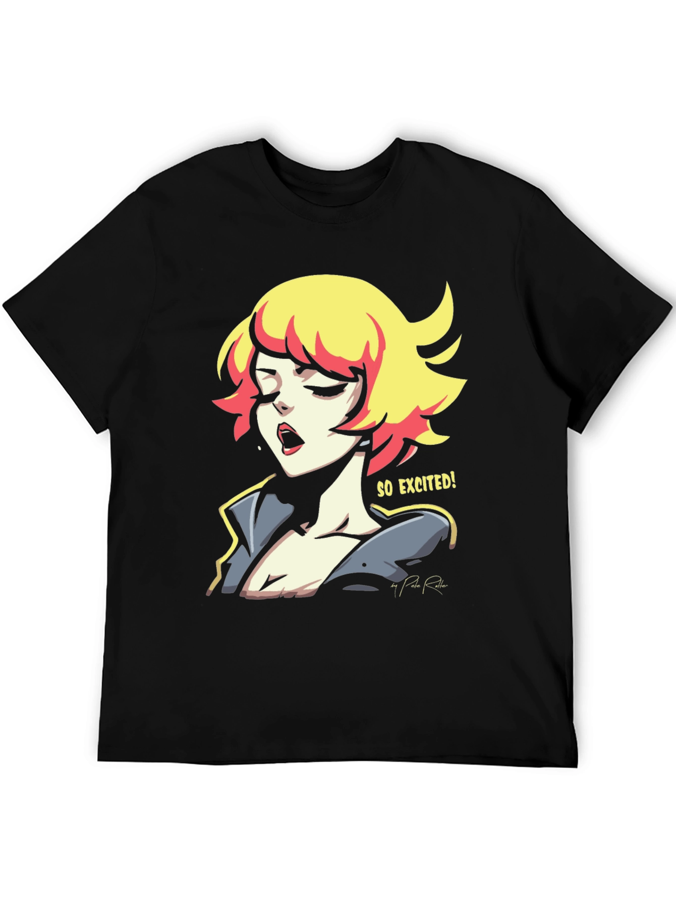 So Excited! Graphic Print Black T-Shirt