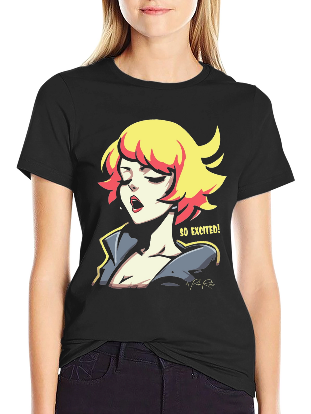 So Excited! Graphic Print Black T-Shirt