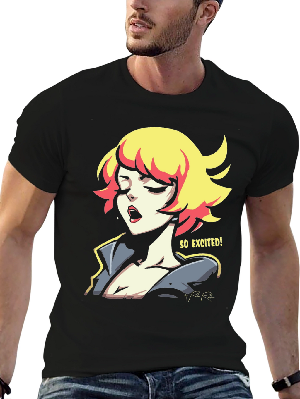 So Excited! Graphic Print Black T-Shirt