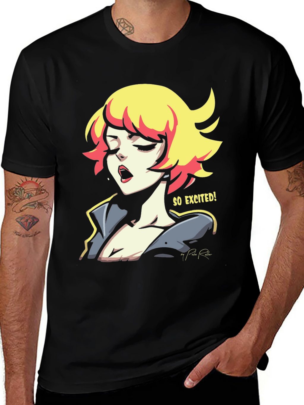 So Excited! Graphic Print Black T-Shirt