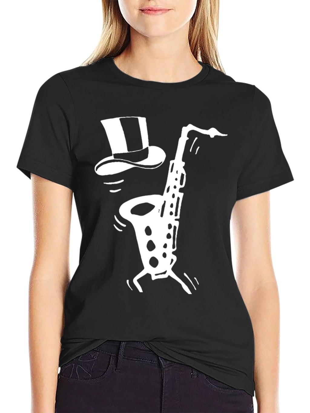 Cool Saxophone Top Hat Graphic Tee