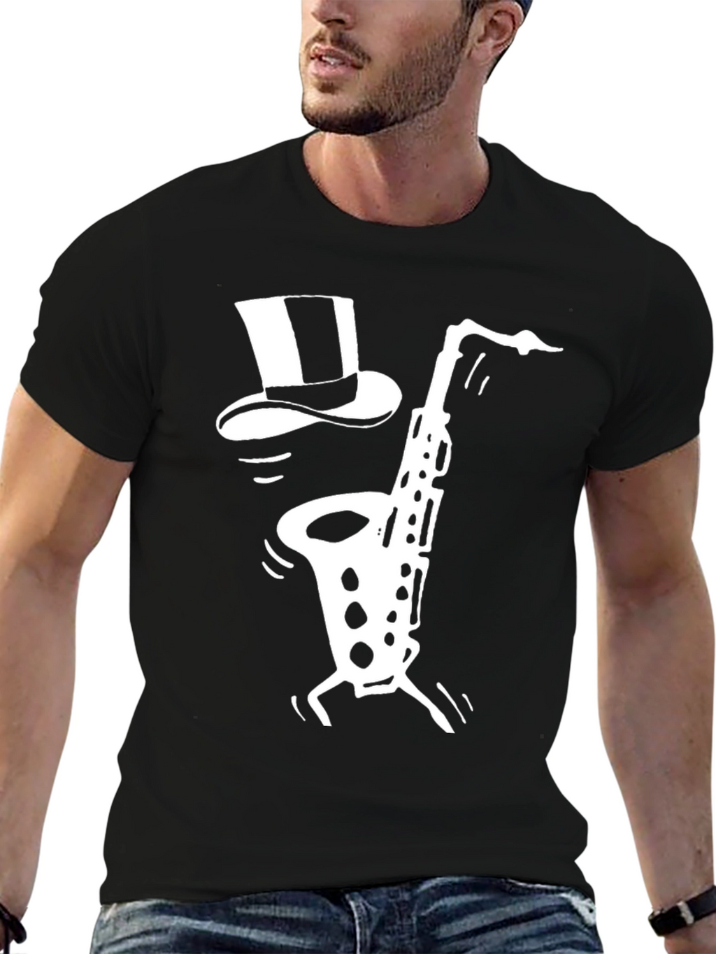 Cool Saxophone Top Hat Graphic Tee