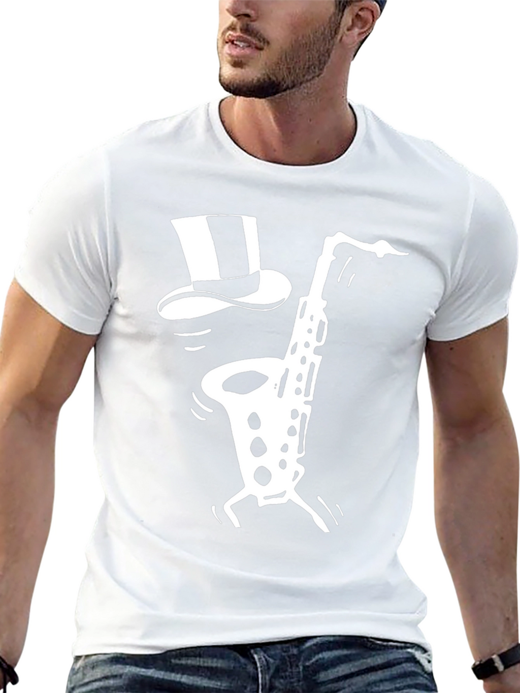 Cool Saxophone Top Hat Graphic Tee