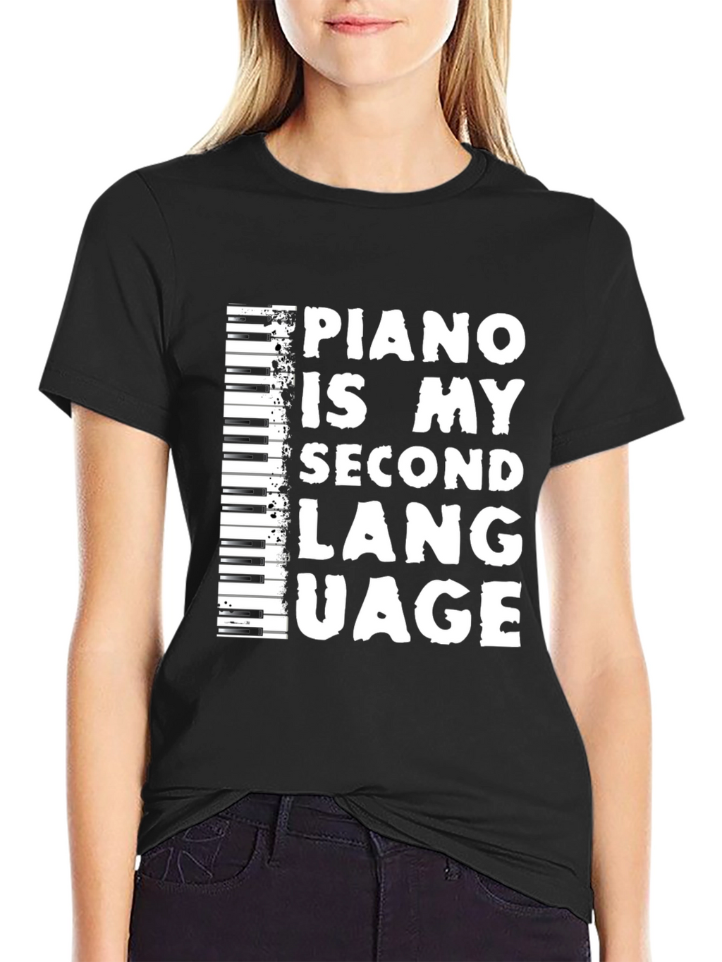 Piano Is My Second Language Black T-Shirt