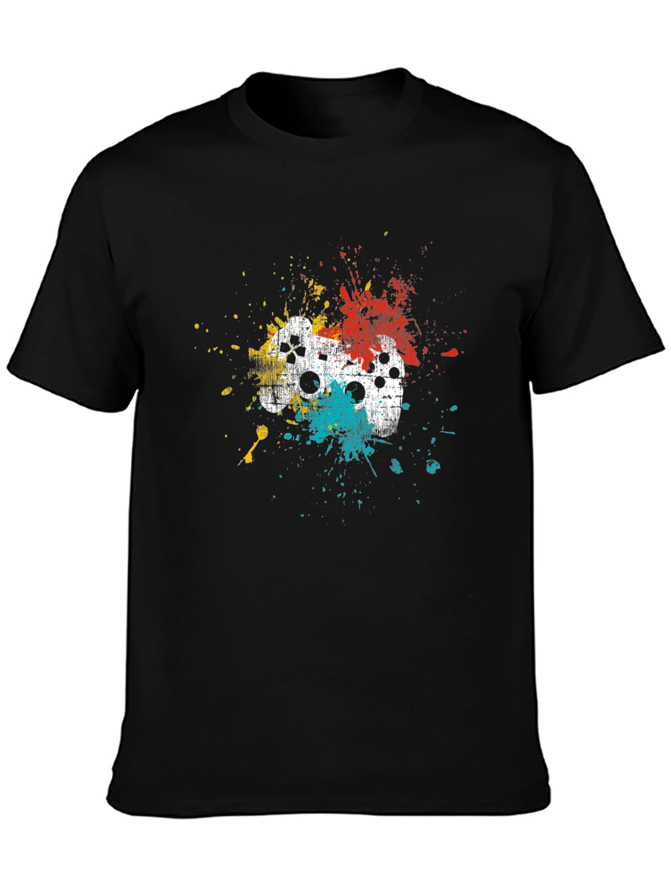 Gamer Controller Splatter Graphic T-Shirt - Black