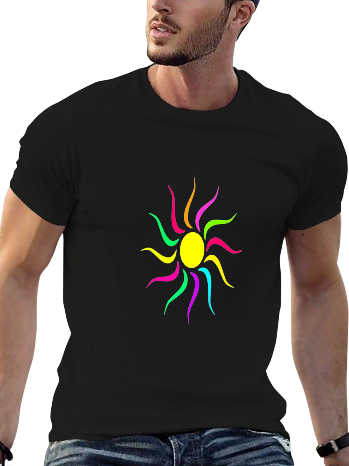 Colorful Sun Graphic Black T-Shirt