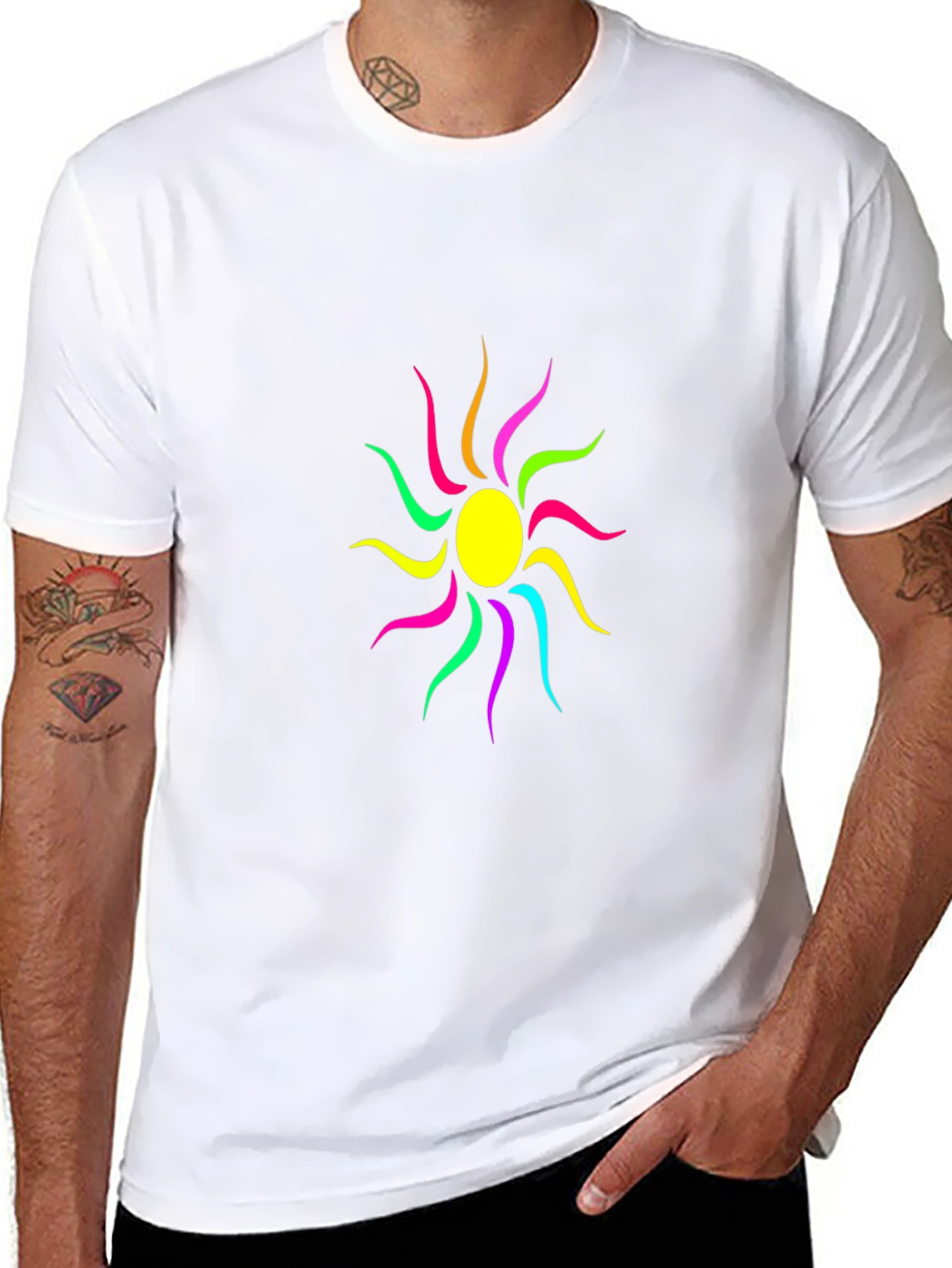Colorful Sun Graphic Black T-Shirt