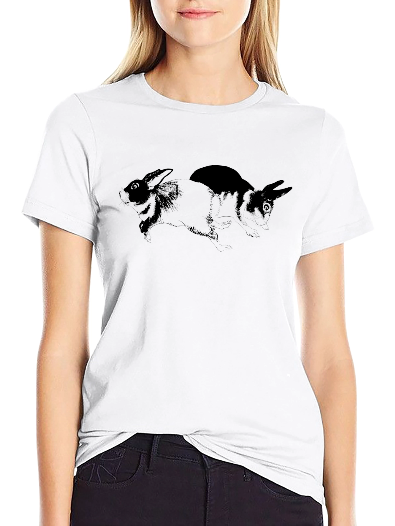 Rabbit Graphic Print Black T-Shirt