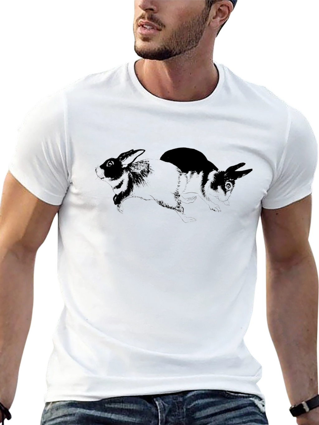 Rabbit Graphic Print Black T-Shirt