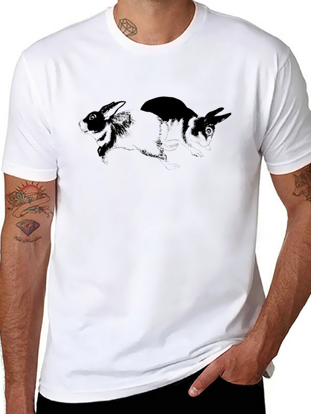 Rabbit Graphic Print Black T-Shirt