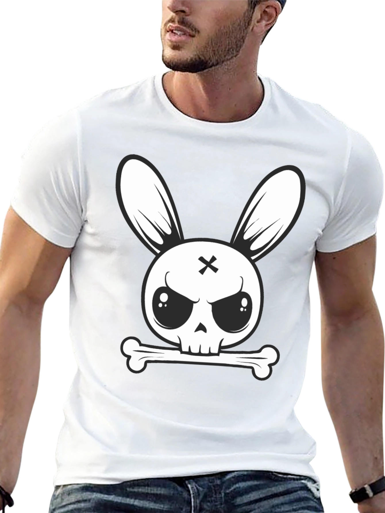 Cool Bunny Skull Graphic Tee - Edgy Style