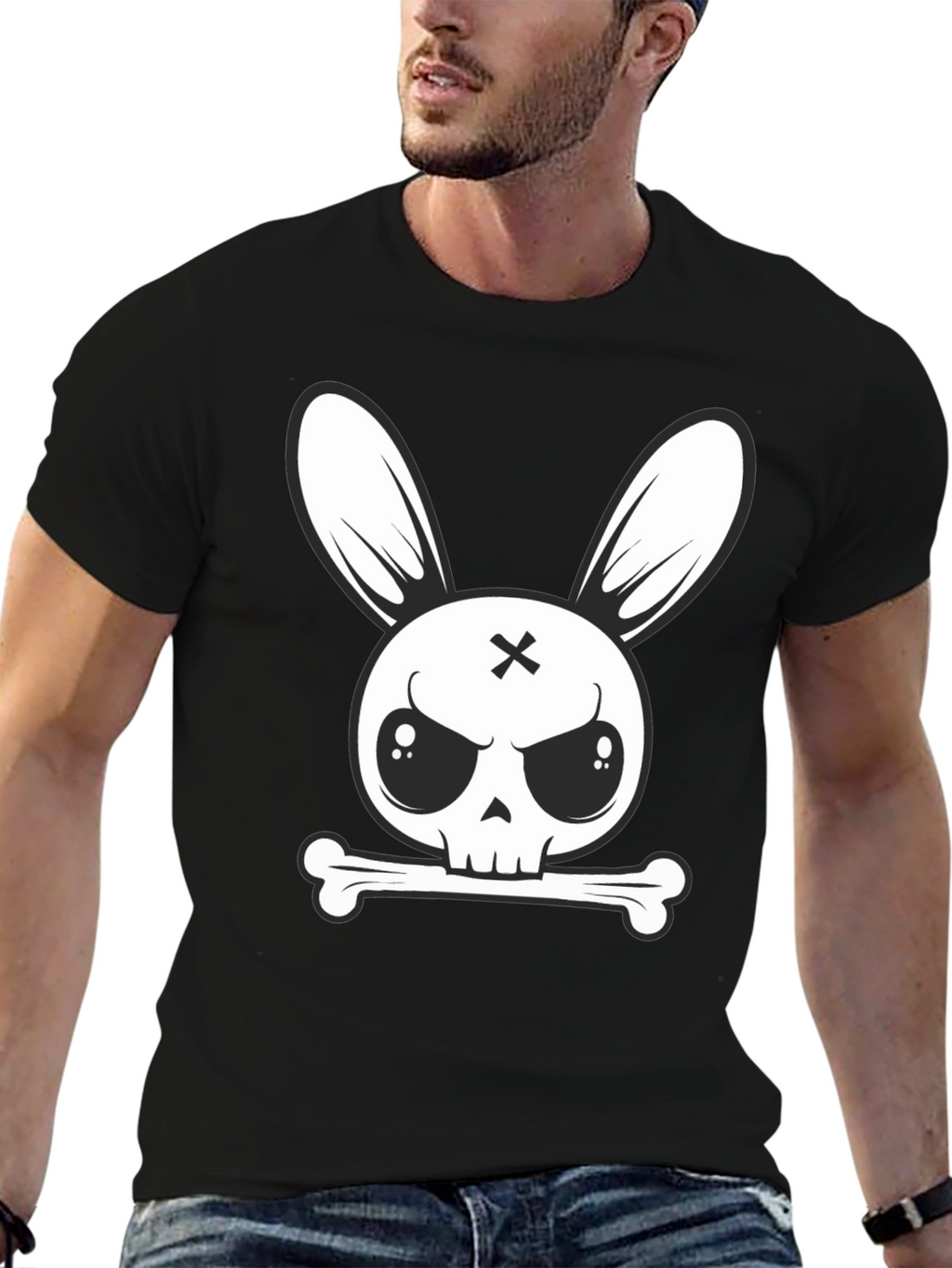 Cool Bunny Skull Graphic Tee - Edgy Style