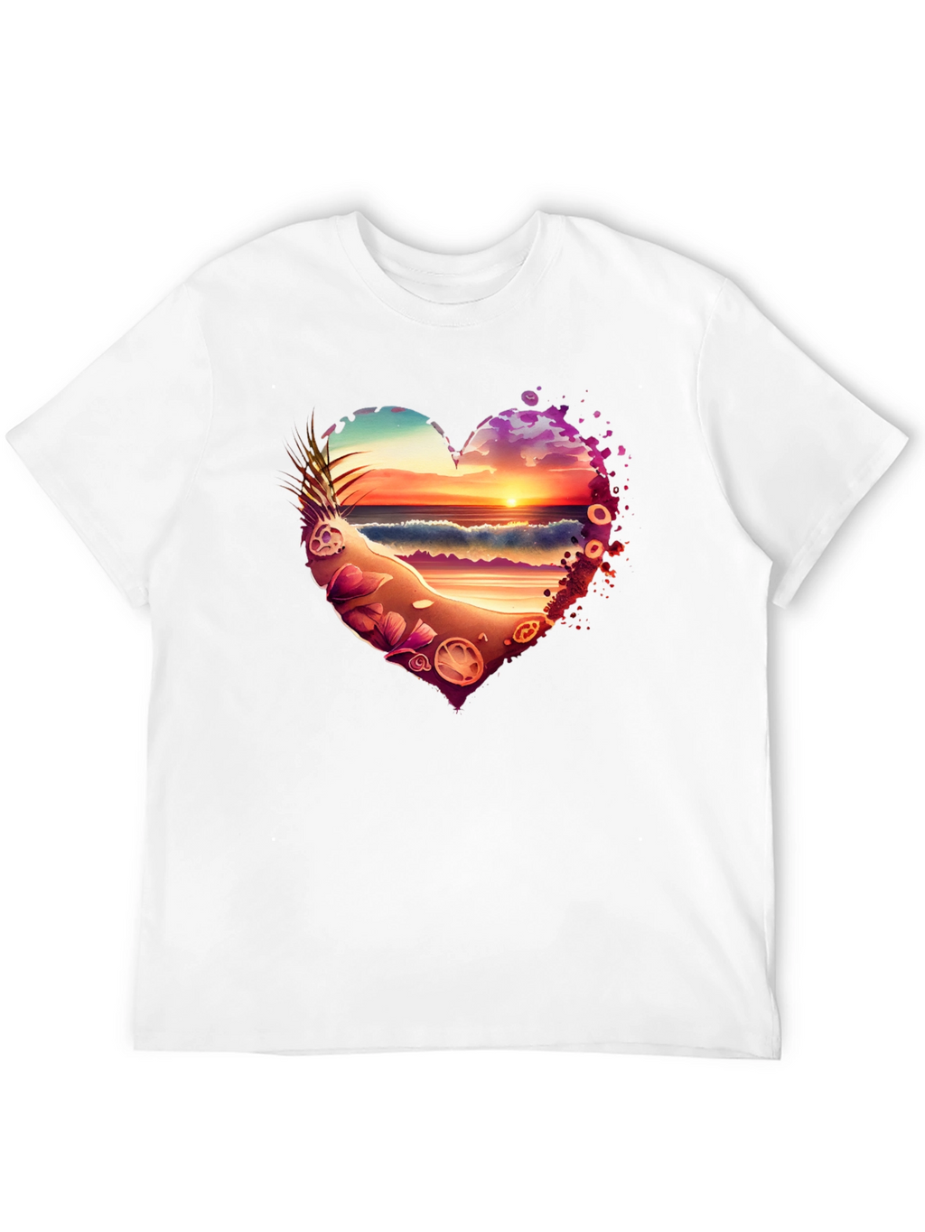 Beach Sunset Heart Graphic Black T-Shirt
