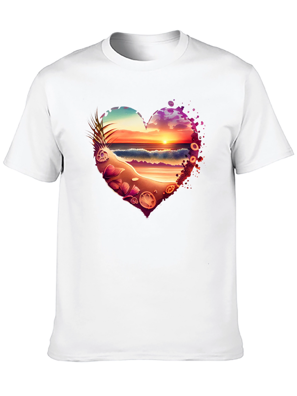Beach Sunset Heart Graphic Black T-Shirt