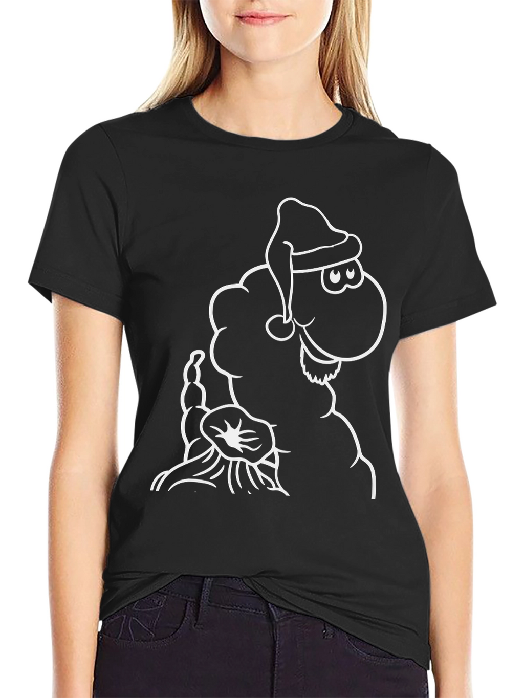 Novelty Cartoon Sheep Santa Hat Graphic Tee