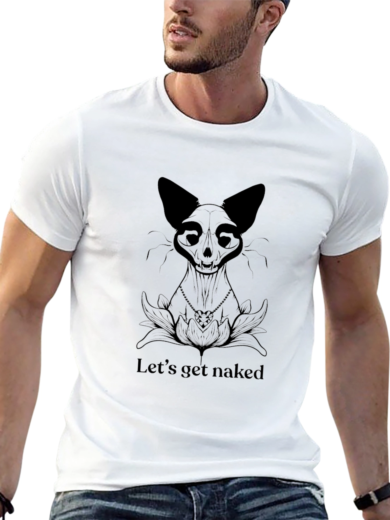 Black Cat Skeleton Graphic T-Shirt - Lets Get Naked