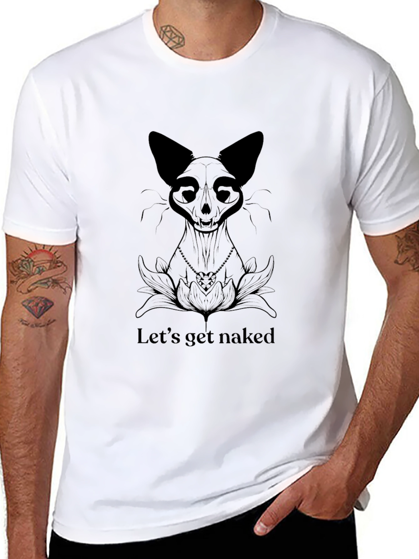 Black Cat Skeleton Graphic T-Shirt - Lets Get Naked
