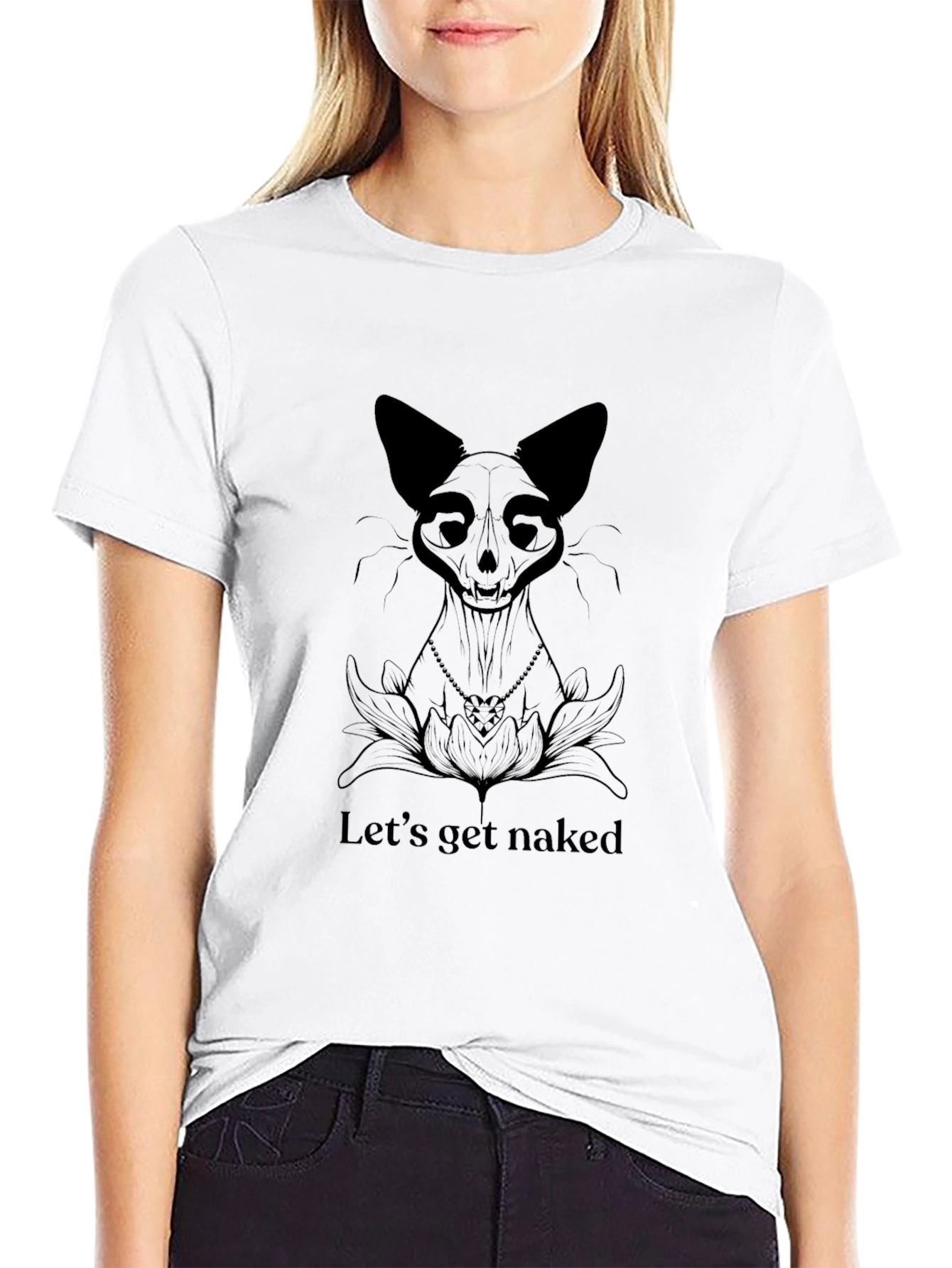 Black Cat Skeleton Graphic T-Shirt - Lets Get Naked