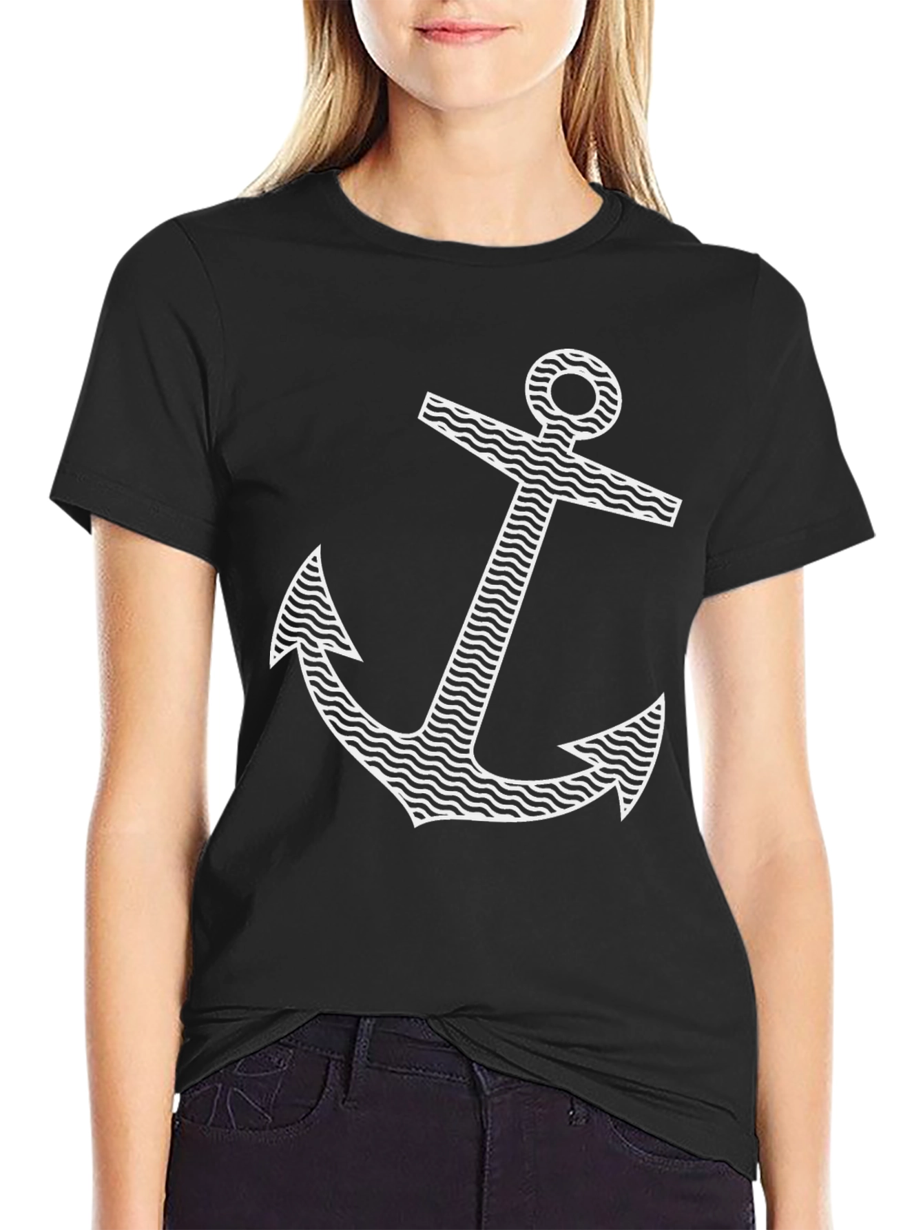 Nautical Anchor Graphic Tee - Black Cotton Blend