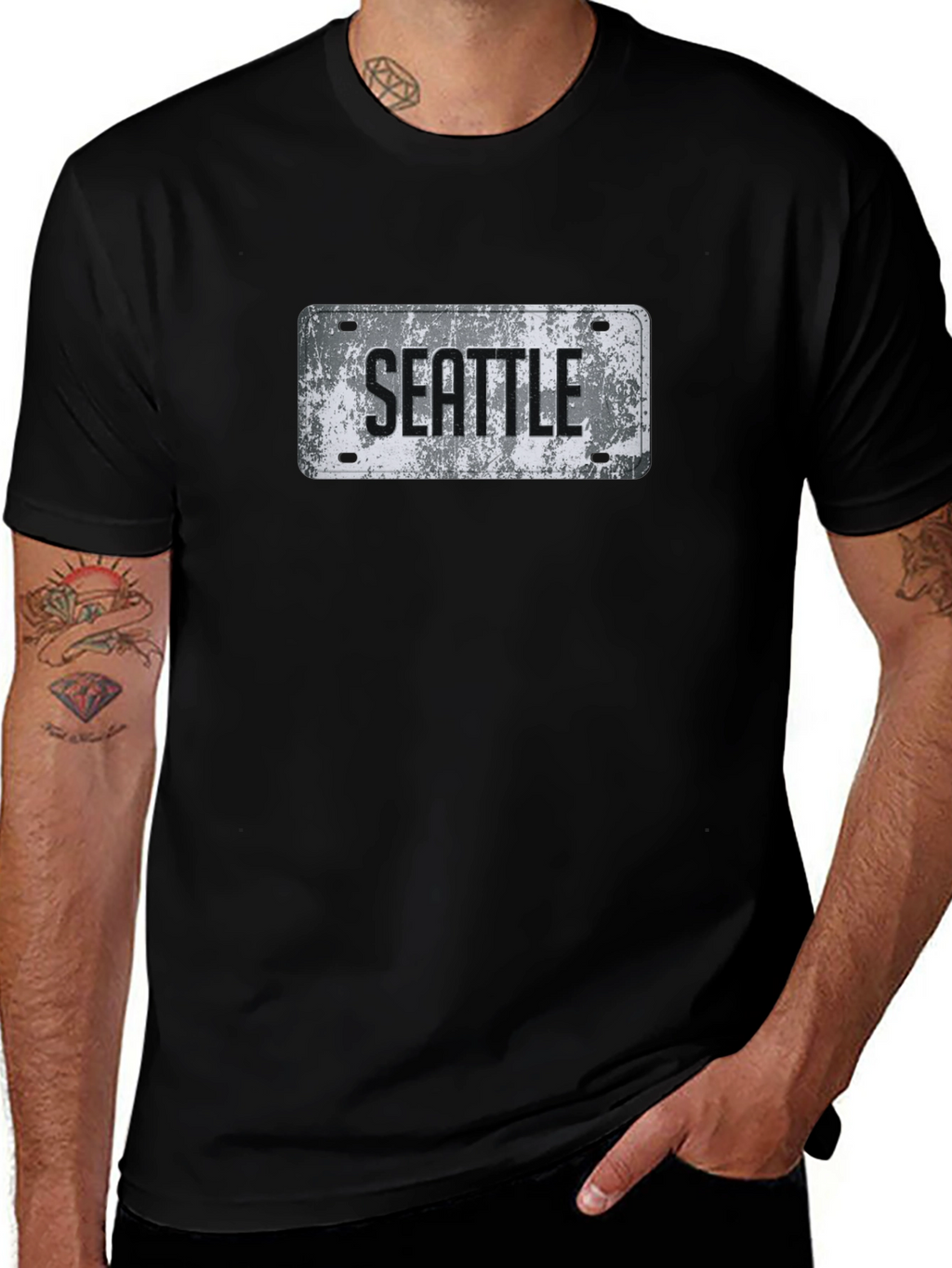 Seattle License Plate Graphic Tee - Grunge Style