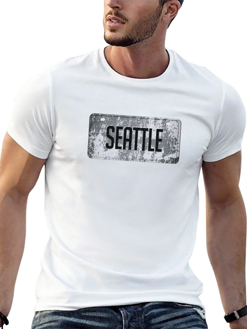 Seattle License Plate Graphic Tee - Grunge Style