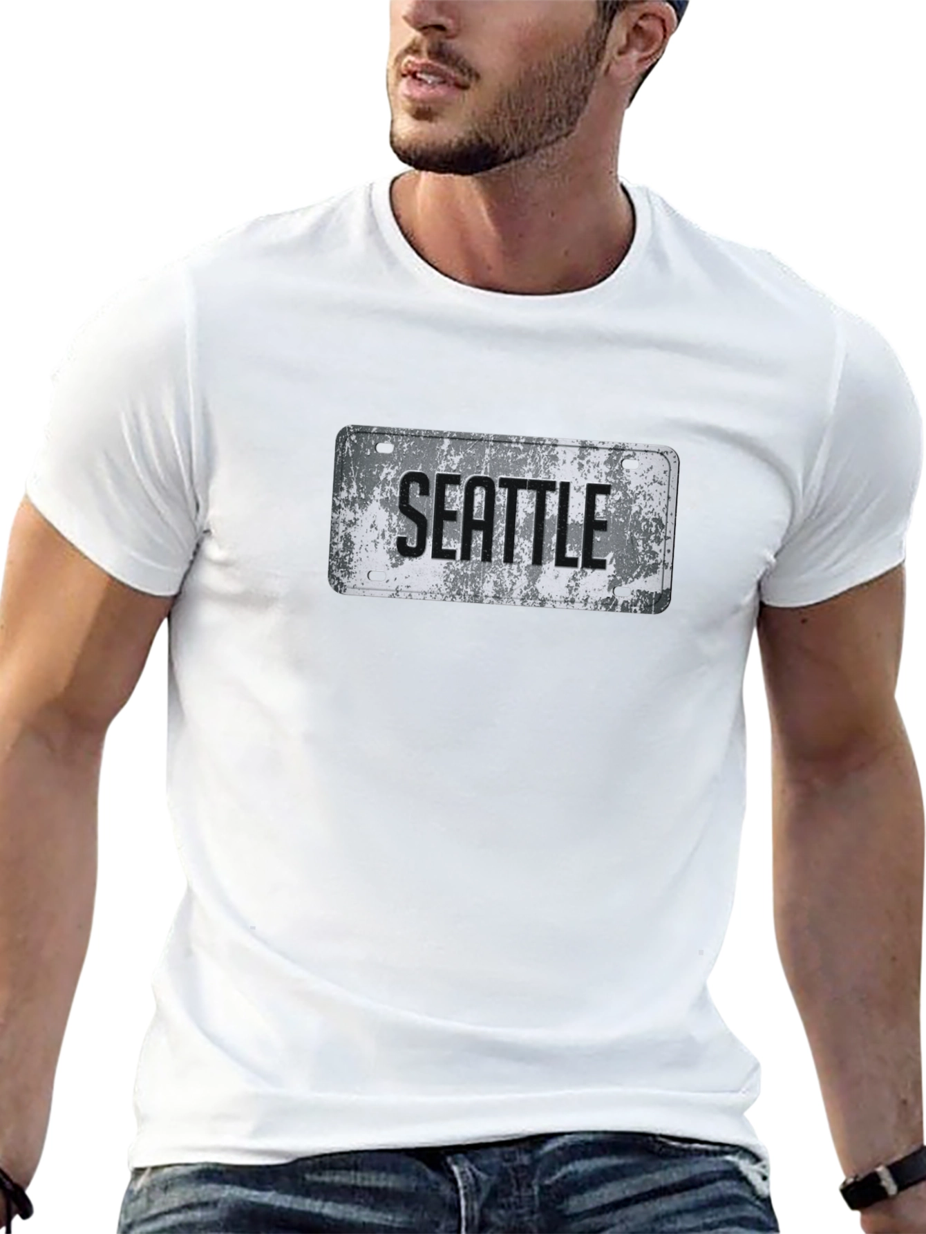 Seattle License Plate Graphic Tee - Grunge Style
