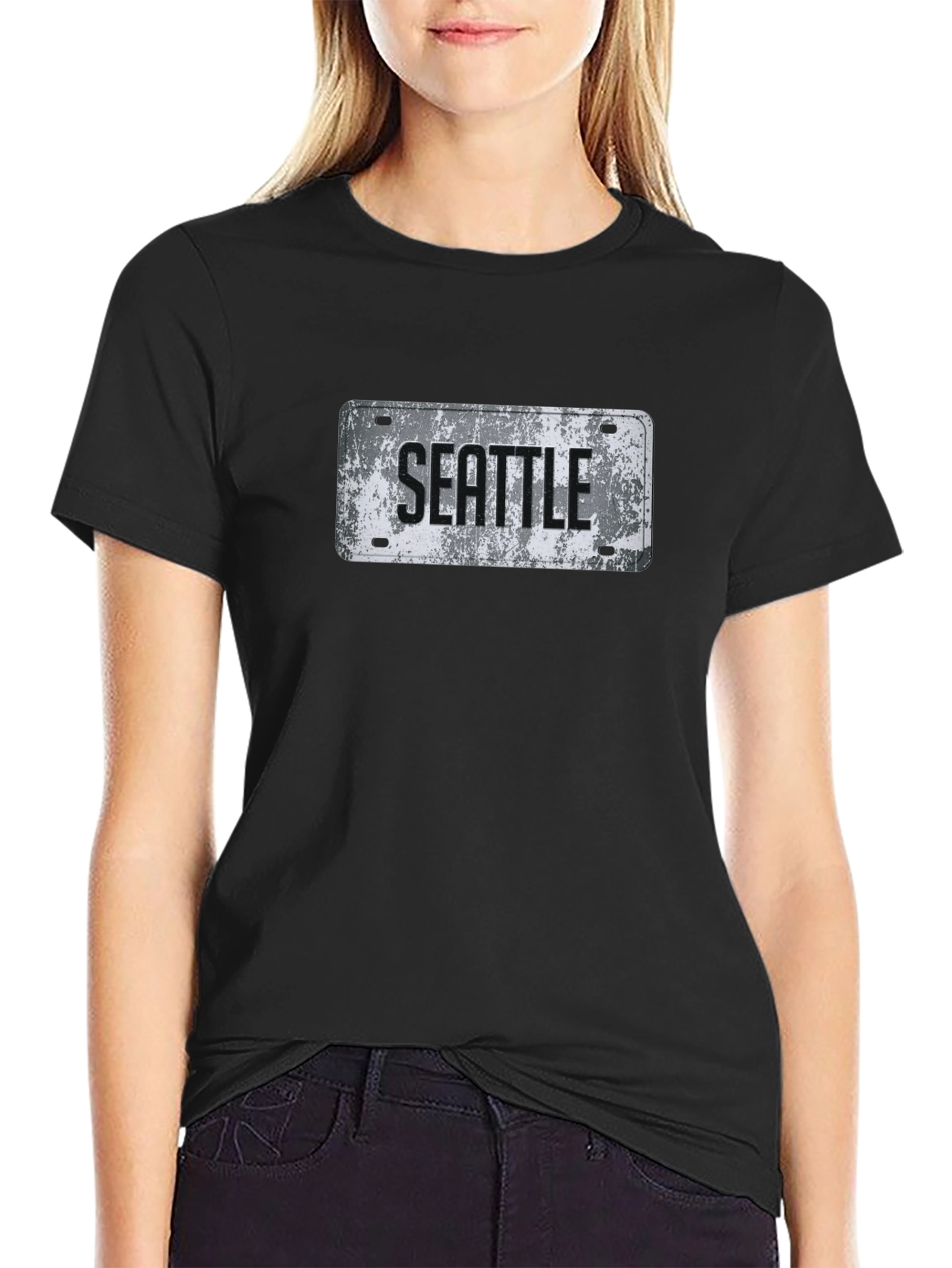 Seattle License Plate Graphic Tee - Grunge Style