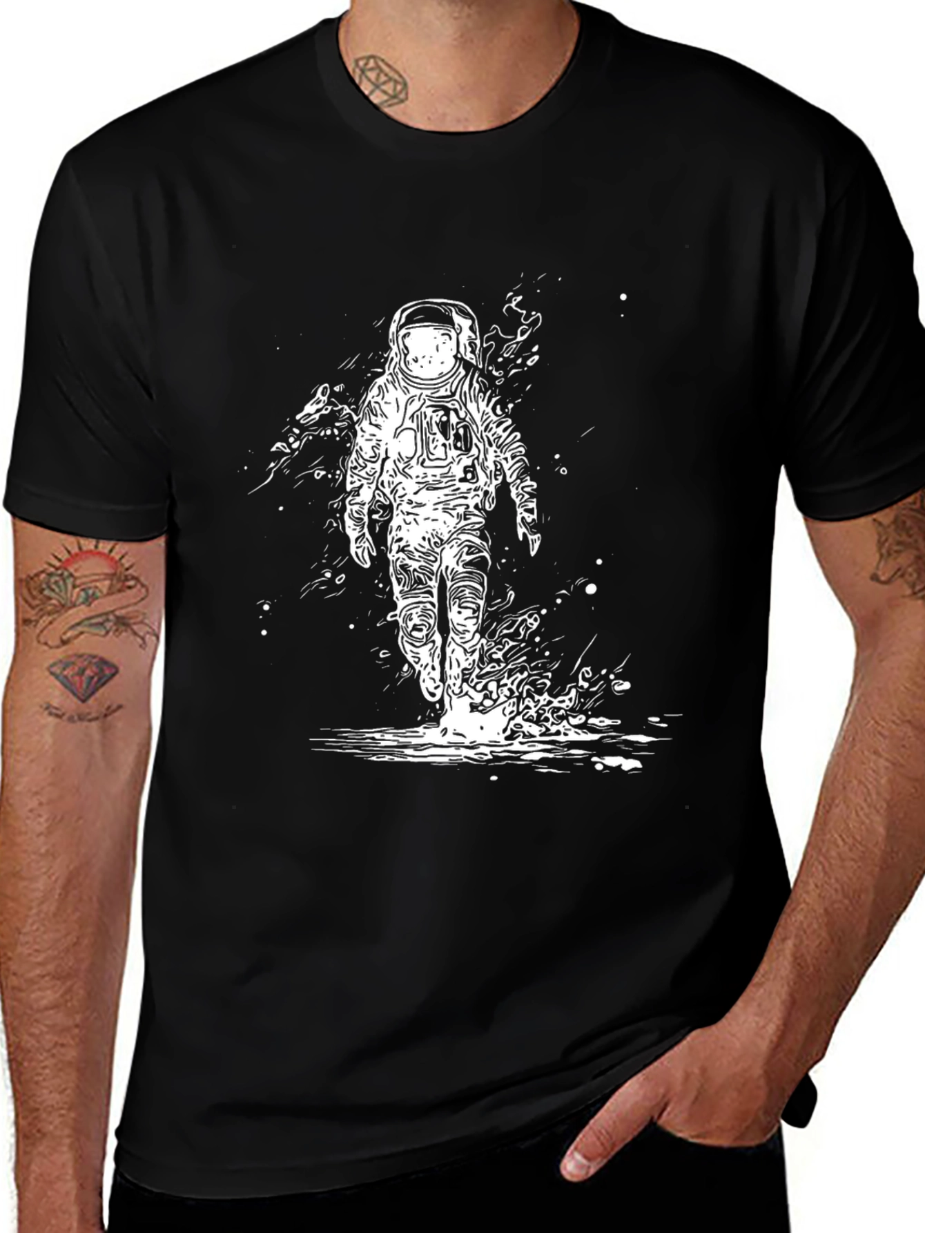 Astronaut Graphic Black T-Shirt - Space Explorer Tee