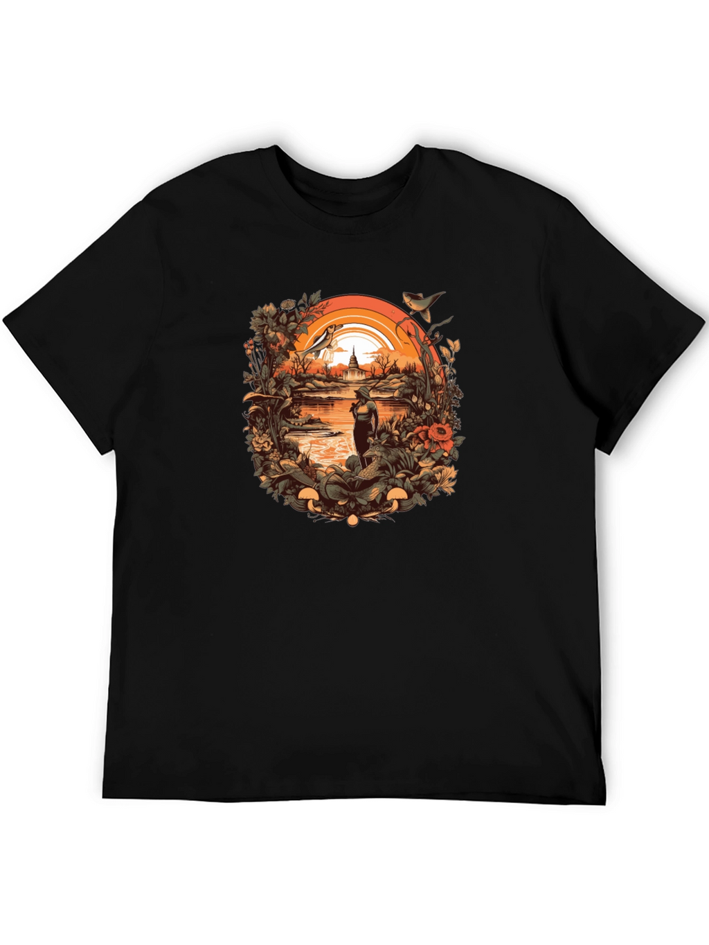 Nature Scene Graphic Tee - Unisex Black T-Shirt