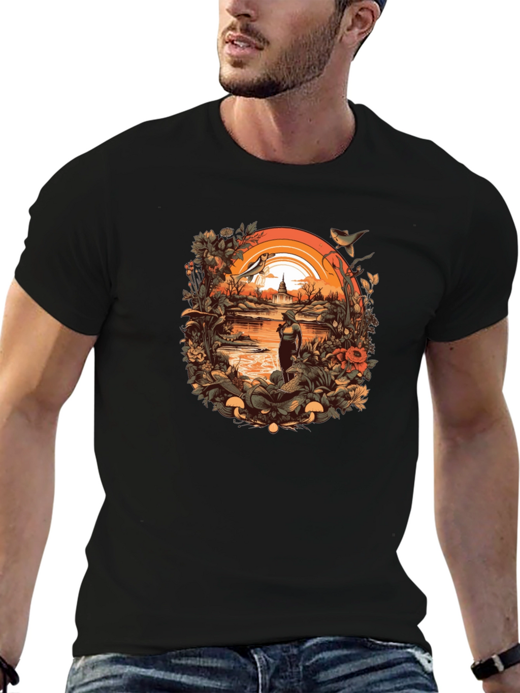 Nature Scene Graphic Tee - Unisex Black T-Shirt