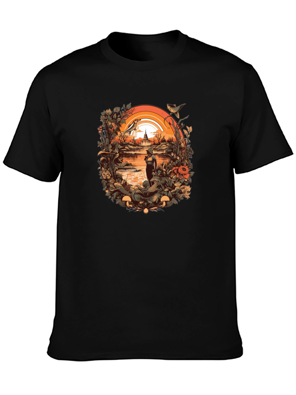 Nature Scene Graphic Tee - Unisex Black T-Shirt