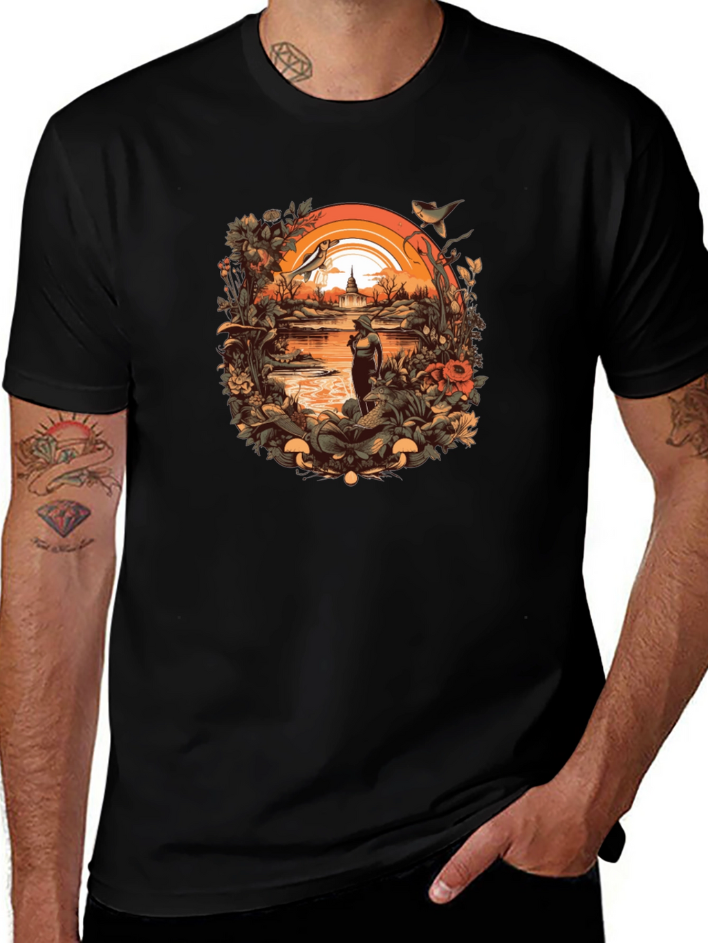 Nature Scene Graphic Tee - Unisex Black T-Shirt