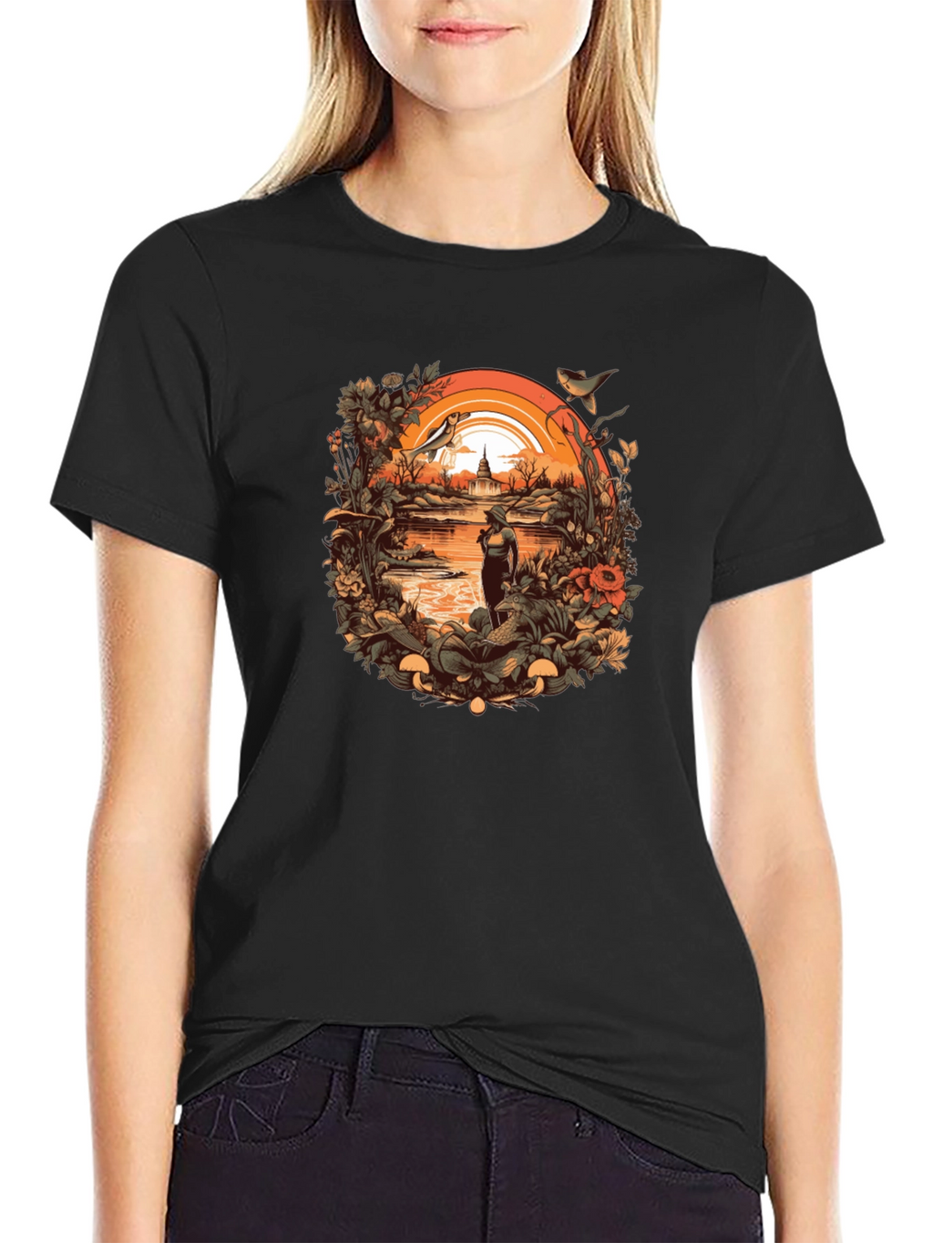 Nature Scene Graphic Tee - Unisex Black T-Shirt